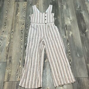 Indigo Rein Striped Jumpsuit - White and Brown